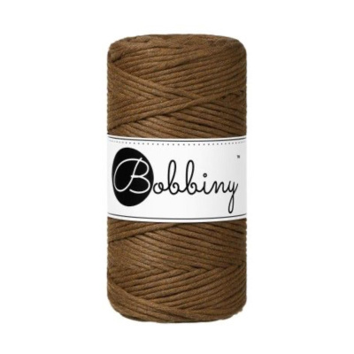 Bobbiny, kroucená šňůra Macramé, 3 mm, 100 m, ořechově hnědá