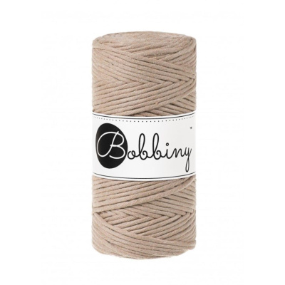 Bobbiny, kroucená šňůra Macramé, 3 mm, 100 m, písková