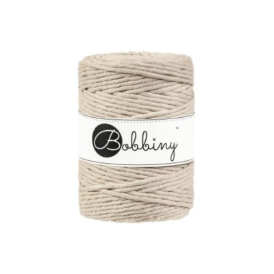 Bobbiny, kroucená šňůra Macramé, 5 mm, 100 m, béžová 
