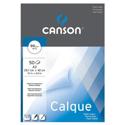 Pauzovací papír CANSON CALQUE SATIN®, A3, 50 g/m2, 20 listů, lepený