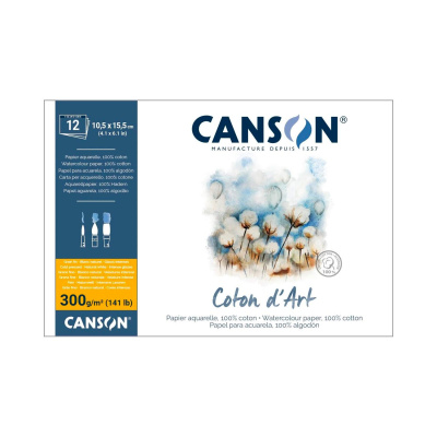 CANSON Skicák Coton dArt akvarelový blok CP 300 g, 10,5 x 15,5 cm, 12 listů  