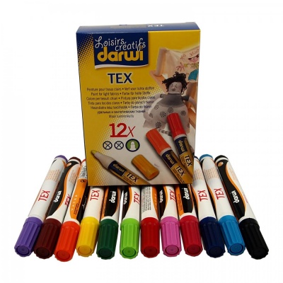 DARWA TEX, fixy na textil 12 x 6 ml sada