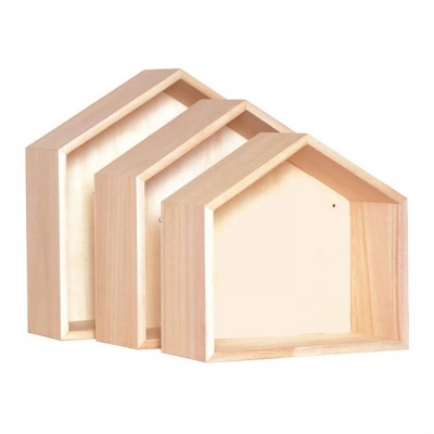 Dřevěná polička, domek, sada 3 ks