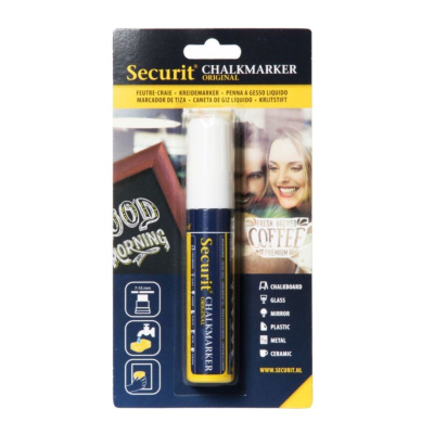 Křídový popisovač v blistru, Securit, hrot 7-15 mm, bílý 