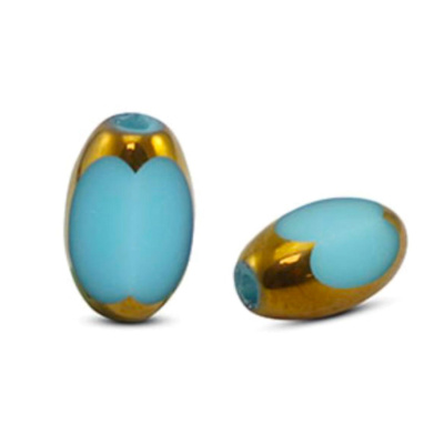 Oválný skleněný korálek 6 x 2,5 mm, 10 ks, modro-zlatý 