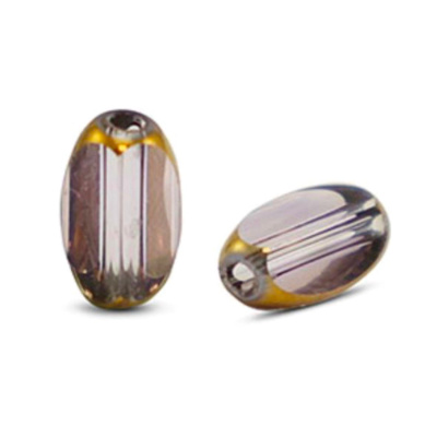 Ovální sklěnená korálka 6 x 2,5 mm, 10 ks, průhledná fialově-zlatá 