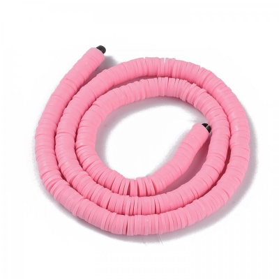 Polymerové korálky, placky, 6 mm, šňůra, pink