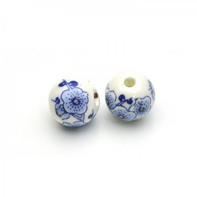 Porcelánová korálek, 12 mm, modré květy