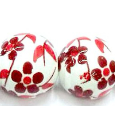 Porcelánová korálek, 8 mm, červené květy