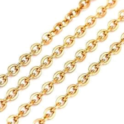 Řetízek s oválnými očky 2,5 x 2 x 0,5 mm, ocel, barva zlatá 1 m 