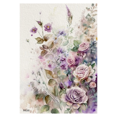 Rýžový papír, A4, akvarelová květinová kompozice