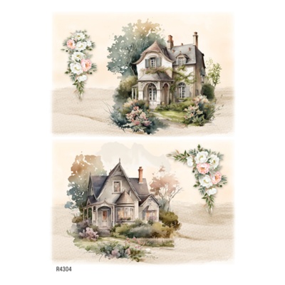 Rýžový papír, A4, francouzský venkov, romantické domy 2