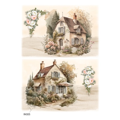 Rýžový papír, A4, francouzský venkov, romantické domy 3