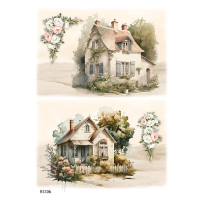 Rýžový papír, A4, francouzský venkov, romantické domy 4