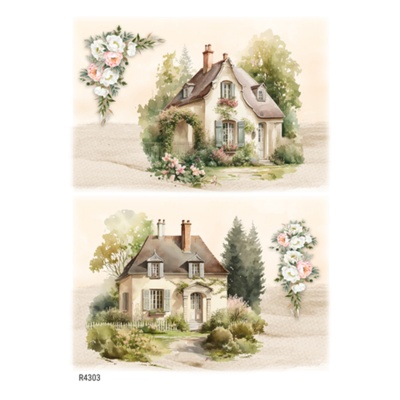 Rýžový papír, A4, francouzský venkov, romantické domy
