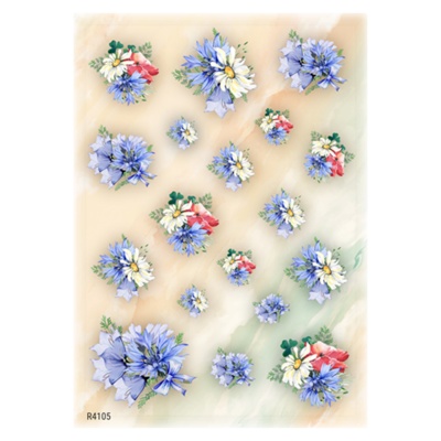 Rýžový papír, A4, drobné luční květy, barevné pozadí