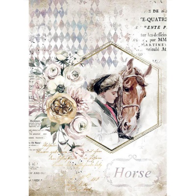 Rýžový papír, A4, Romantic Horses lady frame