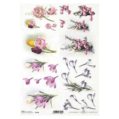 Rýžový papír na decoupage, A4, krokusy a tulipány