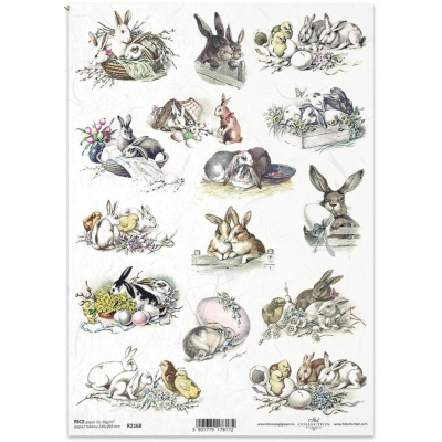 Rýžový papír na decoupage, A4, motiv velikonoční zajíci 3