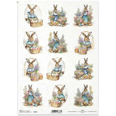 Rýžový papír na decoupage, A4, velikonoční zajíci 1