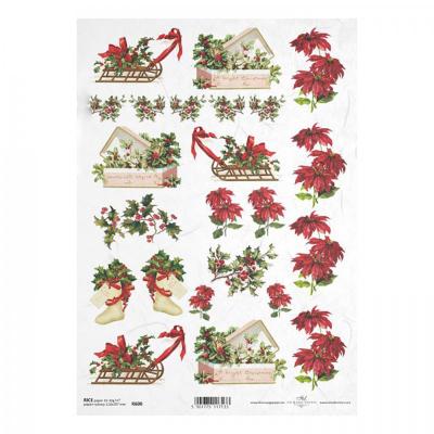 Rýžový papír na decoupage, A4, vánoční růže 2