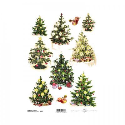 Rýžový papír na decoupage, A4, vánoční stromky