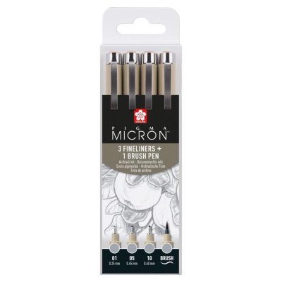SAKURA Pigma Micron fineliner, sada 4 kusů, světle šedá (Light Cool Gray) 