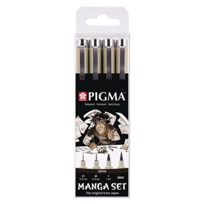 SAKURA Pigma Micron fineliner, sada MANGA 4 ks, sépiová barva 