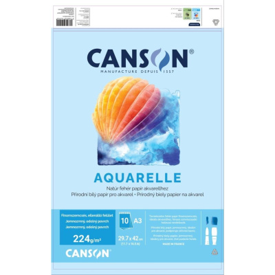 Skicák CANSON FineFace Aquarelle, 224g, A3 - 29,7 x 42 cm, 10 listu 