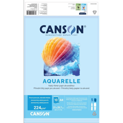 Skicák CANSON FineFace Aquarelle, 224g, A4 - 21 x 29,7 cm, 10 listu 