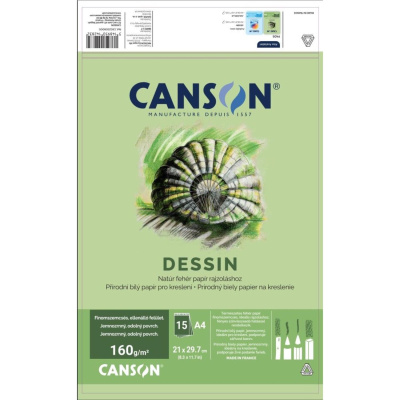 Skicák CANSON FineFace Dessin, 224g, A4 - 21 x 29,7 cm, 15 listu 