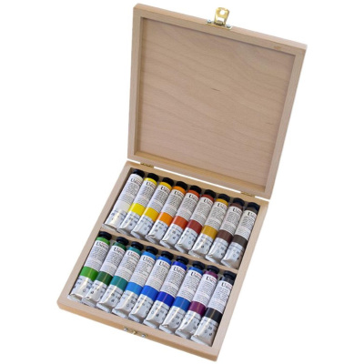Sada olejových barev Umton v dřevěném kufříku, 18 ks 