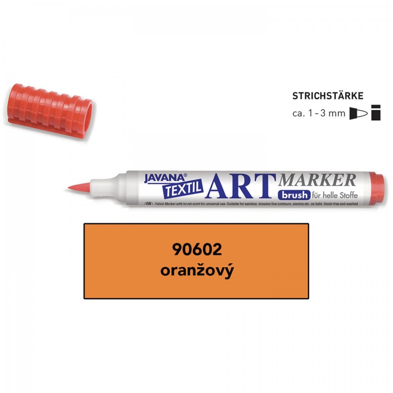 Art Marker fixa na světlý textil Javana je fixa na vodní bázi s univerzální špičkou a vysokou kvalitou pigmentů. Vhodná pro bavlnu, batist (jemná bav