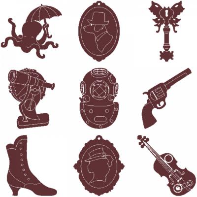 Dřevěné ozdoby, steampunkové postavičky, 54 ks