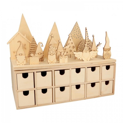 Dřevěný adventní kalendář, box široký
