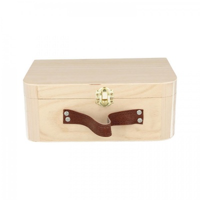 Dřevěný kufřík, kožená rukojeť, 23 x 17 x 9 cm
