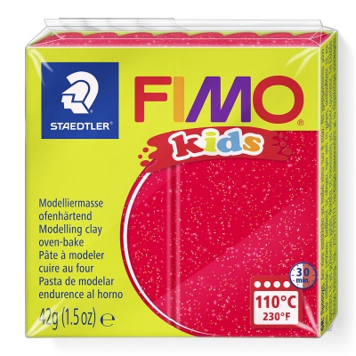 FIMO Kids, 42 g, 212 červená se třpytkami