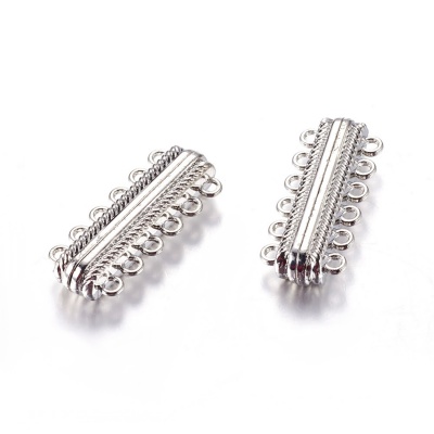 Magnetické zapínání, válec s očky, 33 x 14 x 7 mm, stříbrná