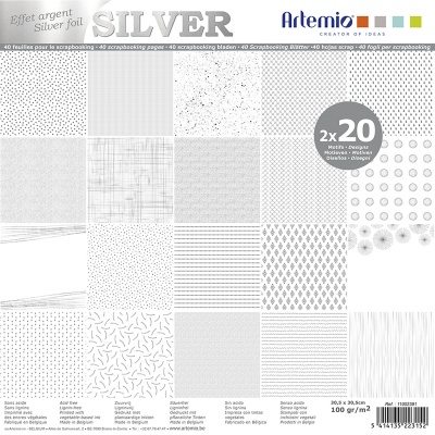 Papír na scrapbooking, Foil Silver, 40 ks, 100 g