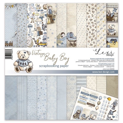 Papír na scrapbooking, sada Vintage Baby Boy, 12 ks