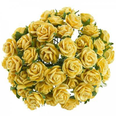 Papírový květ růže, 25 mm, žlutá 5 ks