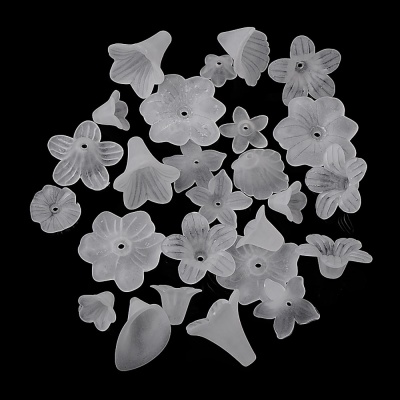 Plastová korálek, mix bílých květů, 15 g