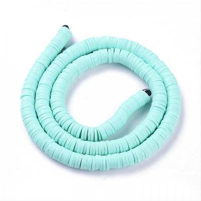 Polymerové korálky, placky, 6 mm, šňůra, akvamarín
