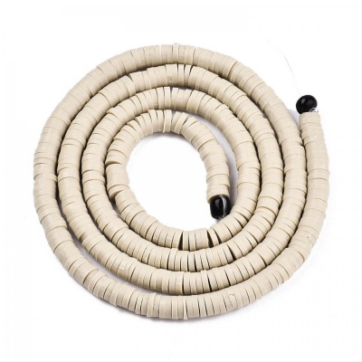 Polymerové korálky, placky, 6 mm, šňůra, béžové