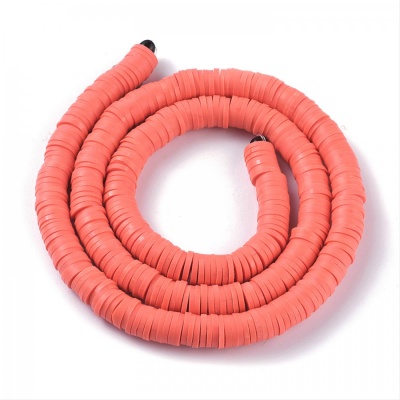 Polymerové korálky, placky, 6 mm, šňůra, korálové