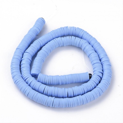 Polymerové korálky, placky, 6 mm, šňůra, nebová