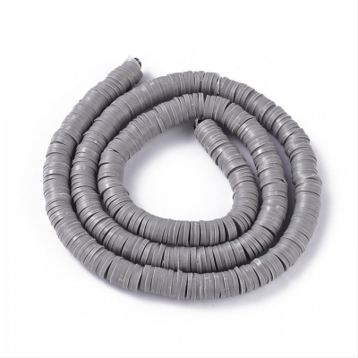 Polymerové korálky, placky, 6 mm, šňůra, šedá