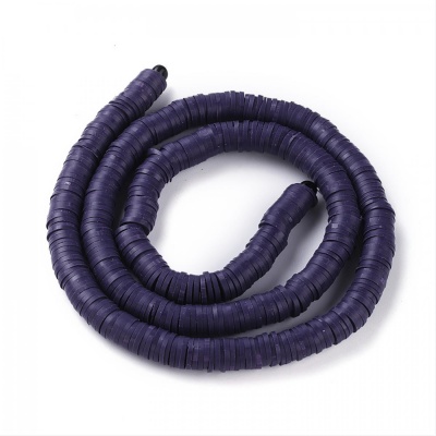 Polymerové korálky, placky, 6 mm, šňůra tmavomodrá