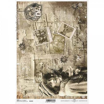 Rýžový papír na decoupage, A4, dívka retro