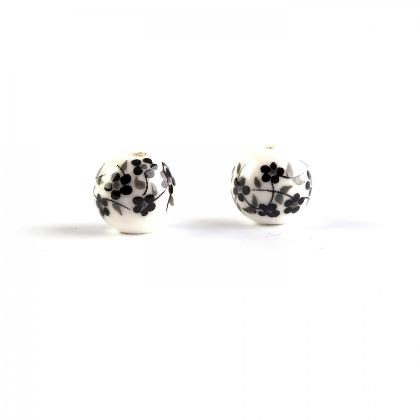 Porcelánová korálek, 8 mm, černé květy